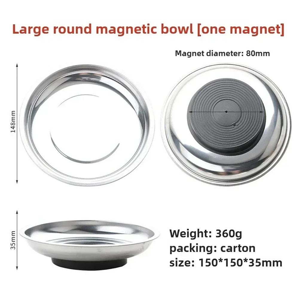 1Pcs Round Square Magnetic Parts Tray Silver Magnet Tool Organizer Stainless Steel Multifunctional Parts Bowl