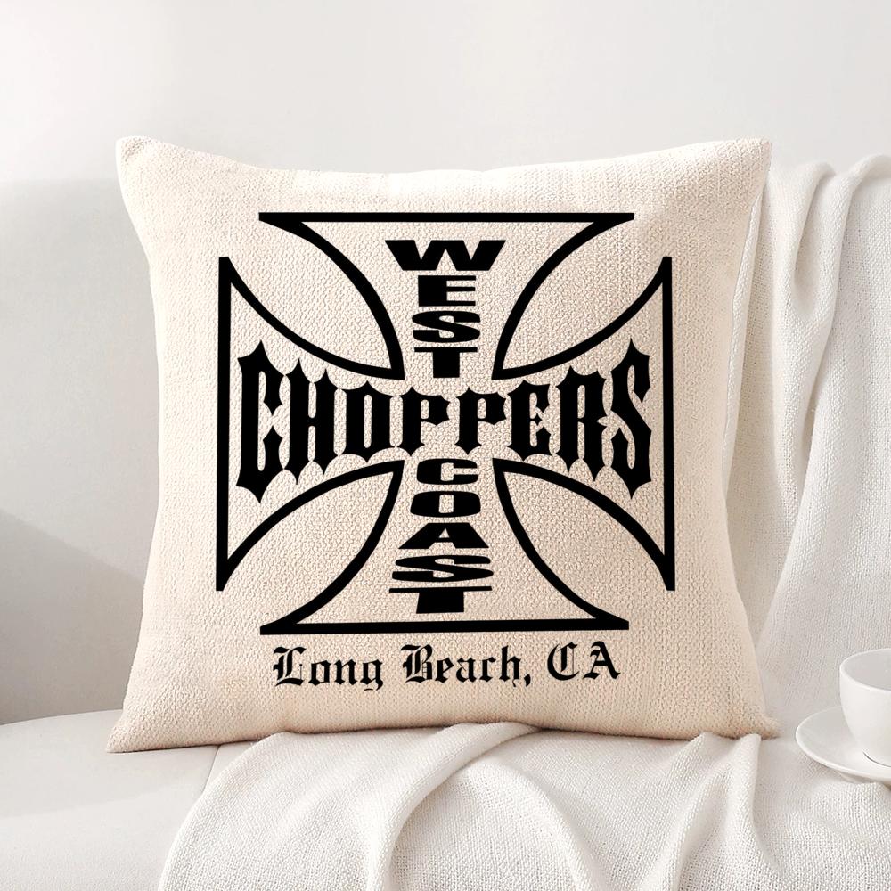W-West Coast C-Choppers Cushion Cover Summer Coolness Linen Fabric Double-Sided Printing Pillow Case Sofa Home Decor Gift
