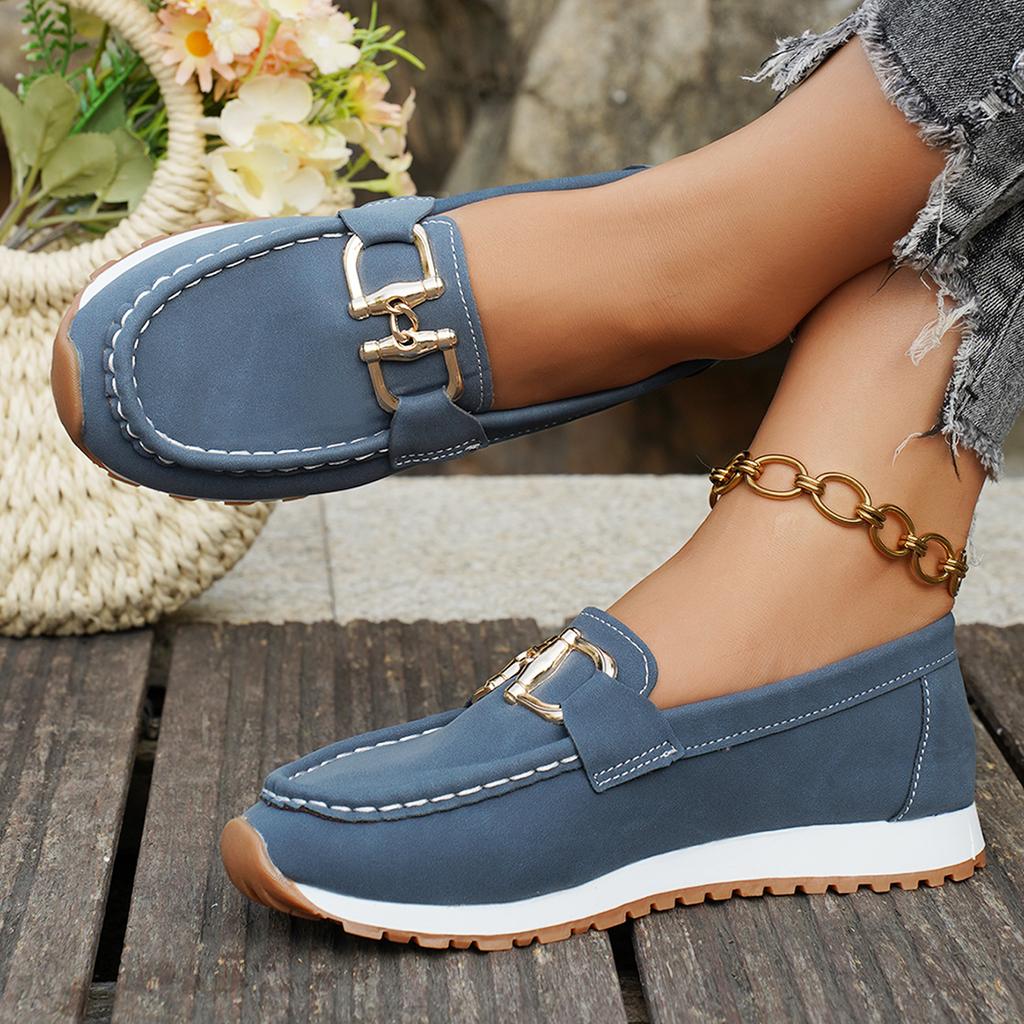 Women Buckle Lightweight Casual Loafers 2025 Spring Autumn New Fashion Round Sneakers Comfortable Slip-on Designer Shoes Women