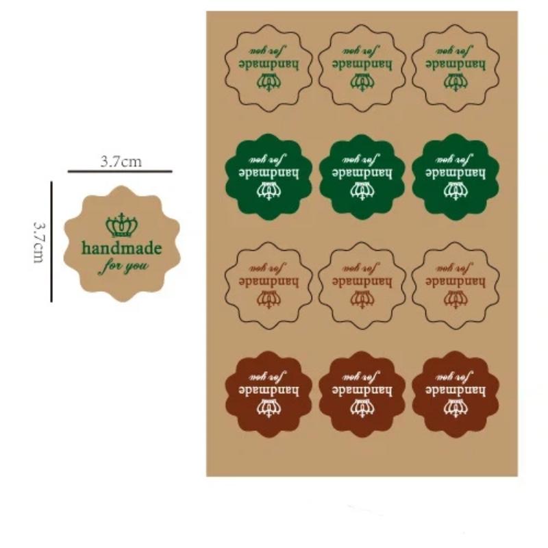 New 12Sheets Vintage Flower Round Wave Kraft Paper Handmade Seal Sticker For Handmade  DIY Multifunctional Gift Wholesale