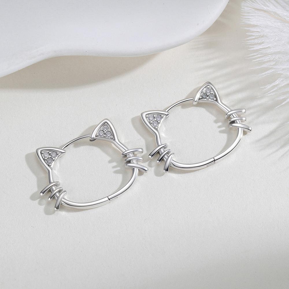 Fashion Simple Hollow Cute Cat Stud Earrings Women's 925 Silver Hypoallergenic Earrings Teen Girls Jewelry Gifts