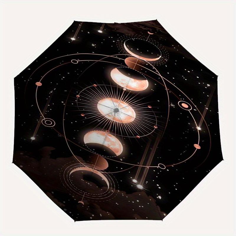 Moon Phases, Celestial Art Automatic Folding Umbrella  Simple Eight rib Design, Bright Color Pattern, Durable Iron Frame, Ideal for Travel a