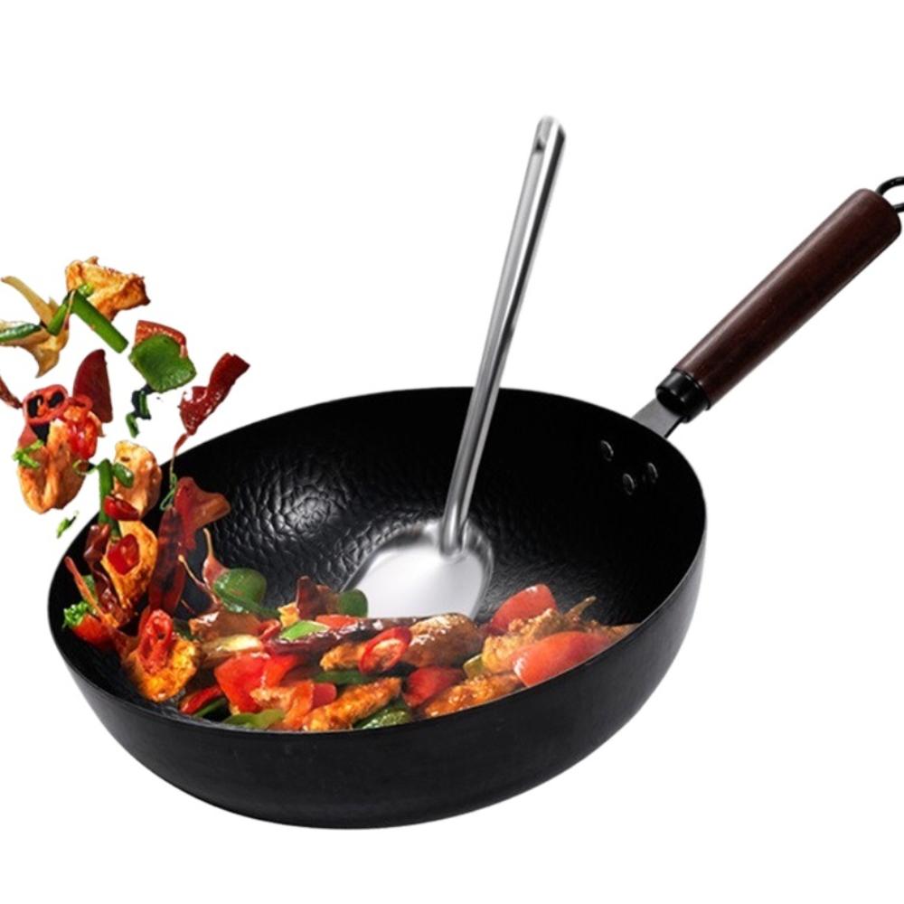 Thickened Chinese Wok Hand-forged Iron Wok Durable Cast Iron Pan  for Gas Induction Cooker