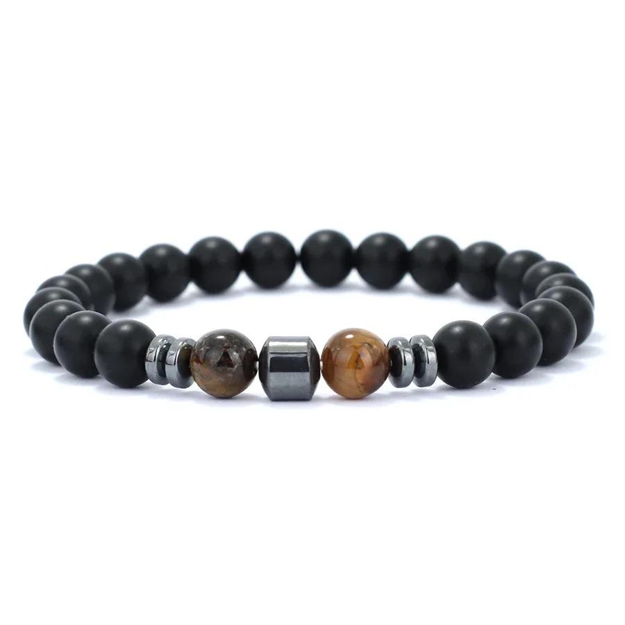 New Design Men Bracelet Jewelry 8mm Black Onyx Tiger Eyes Lava Turquoises Stone Braslet Hombre Suppliers
