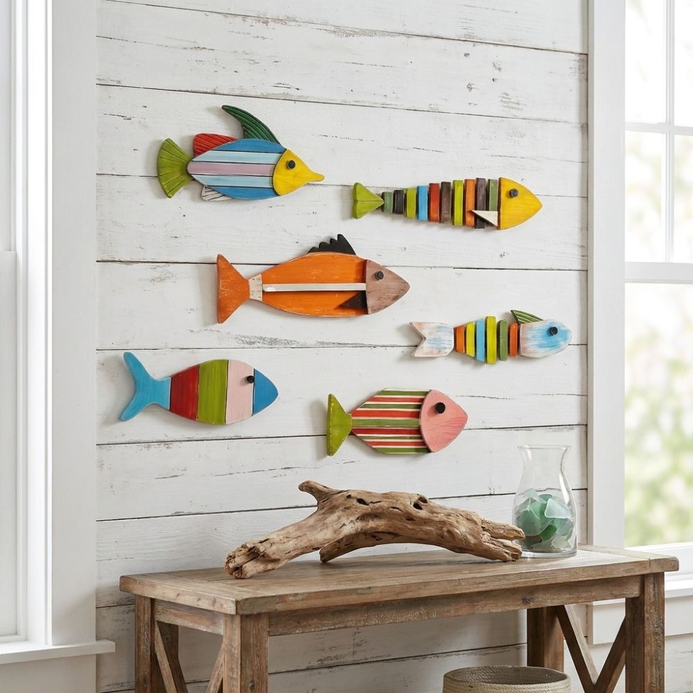Vintage Coastal Style Fish Ornaments Nautical Style Fish Pendant Set Living Room