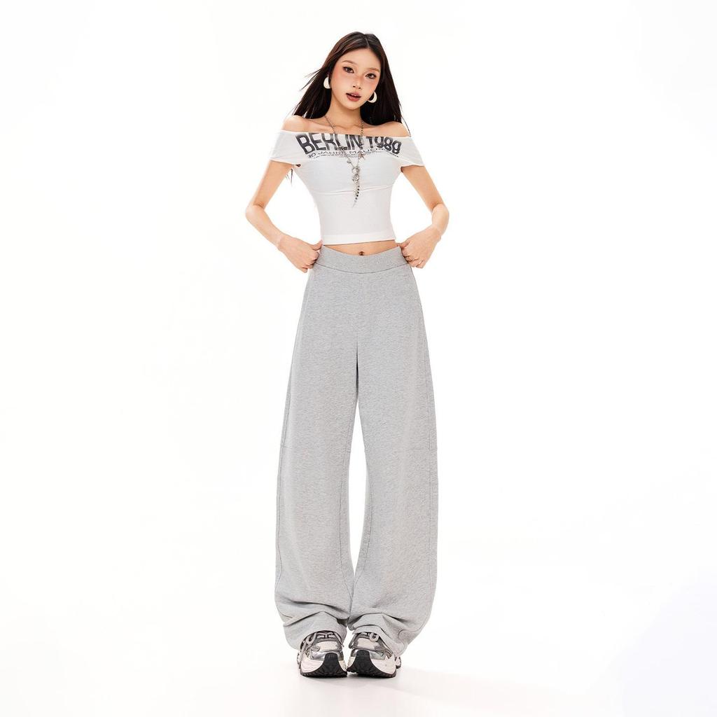 Women's Elastic Waist Cropped Wide-Leg Casual Pants - 2026 Spring/Summer Collection, Versatile Lazy Style, Loose Slimming Fit