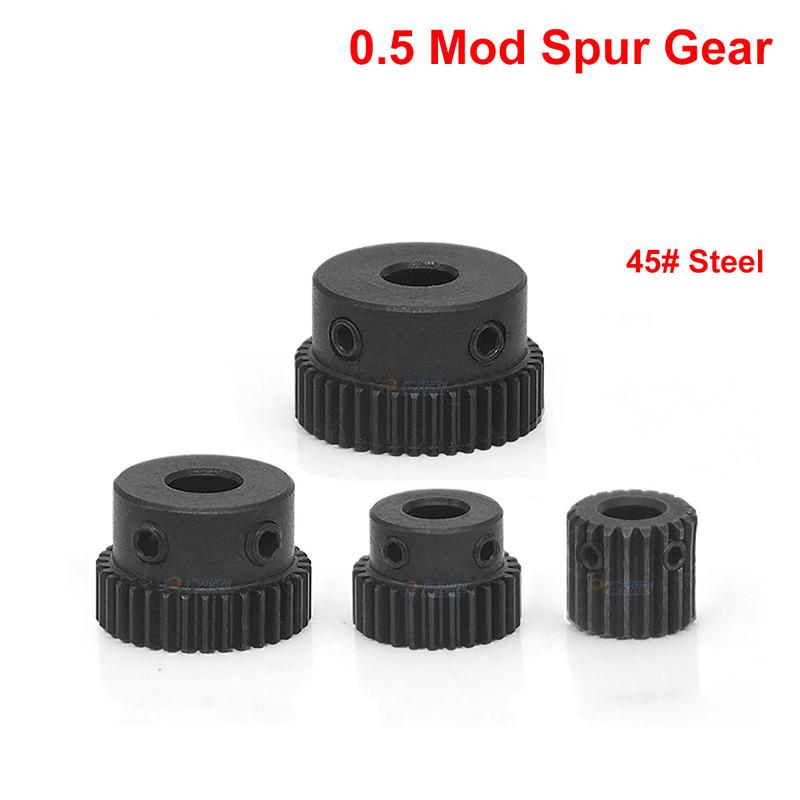 Spur Gear 0.5M 20T - 34T Metal Transmission Gear 45# Steel 0.5 Modulus Pinion Gears Bore 4 5 6 6.35 8mm Surface Blackening 4mm