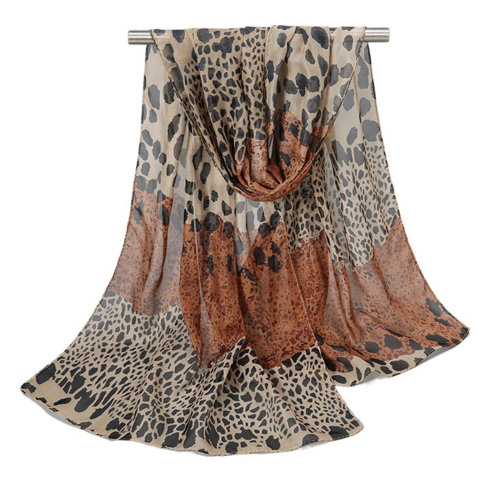 

Ventilate Fabric Leopard Print Scarf Patchwork Design Silk Scarf Beach Shawl Women Accessories колір темно кави