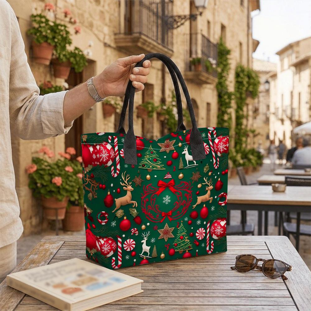 Christmas Pattern Large Tote Bag Holiday Casual Shoulder Handbag for Shopping Travel Daily Use