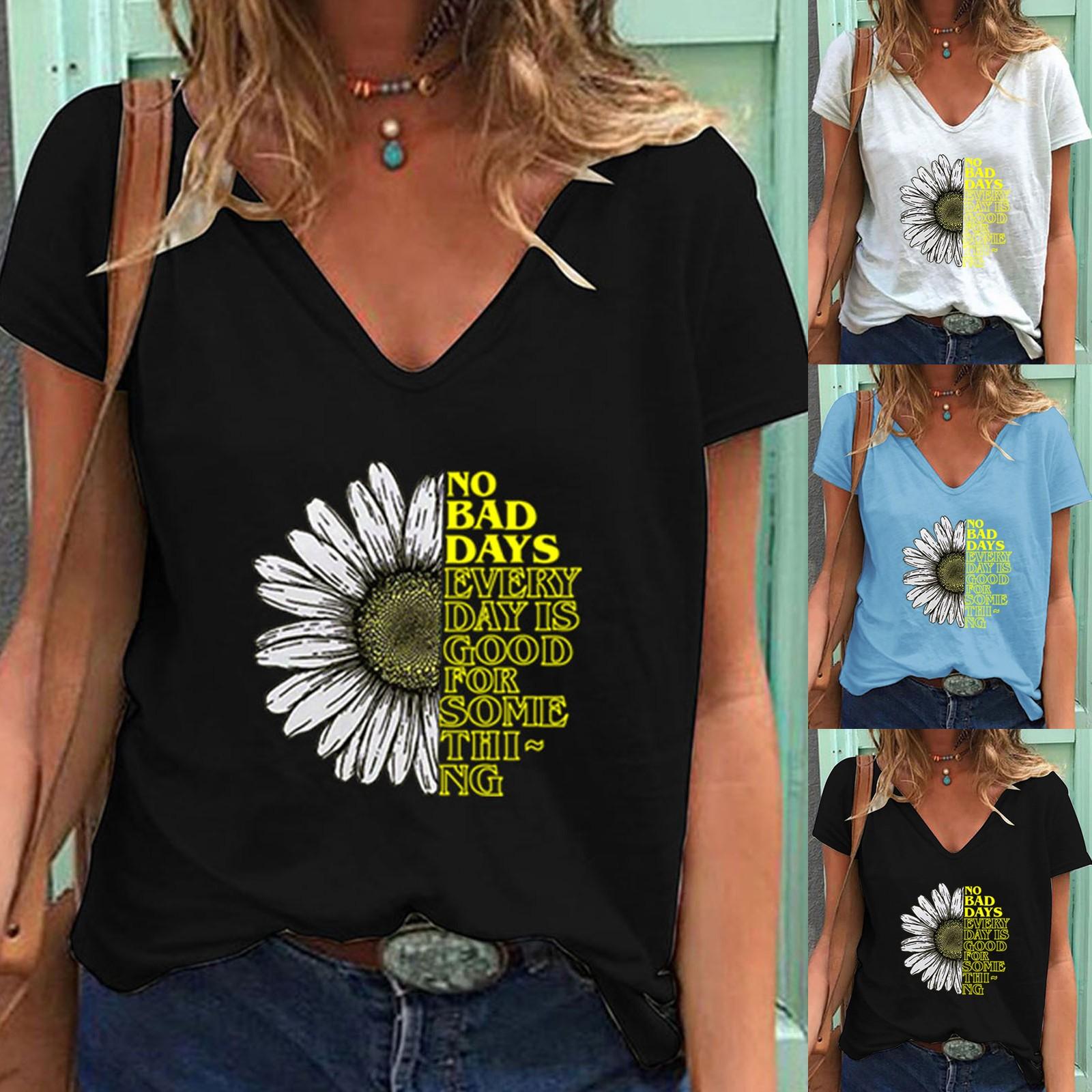 

Женская повседневная модная летняя футболка с v-образным вырезом и короткими рукавами с принтом