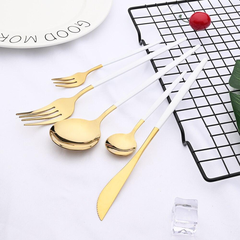 30pcs Gold Dinnerware Set Stainless Steel Cutlery Set Steak Knife Fork Coffee Spoon Flatware Cake Fork Teaspoon Silverware Western Kitchen Tableware