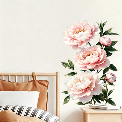 Luxury-lite Sticker Watercolor Peony Flower Wall Sticker for Living Room Entrance Wall Decoration Sticker