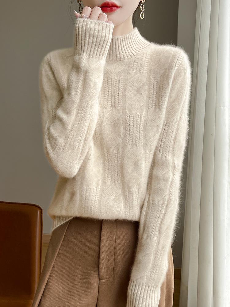 100% Wool Chunky Knit Sweater - Thickened Warm Classic Retro Texture for Autumn/Winter