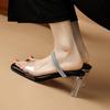 Krazing Pot PVC Mules Peep Toe Flip Flops Crystal High Heels Summer Jelly Shoes Size 44 Size 43 Women Luxury Sandals