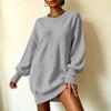 Women's Loose Fit Knit Midi Sweater Dress with Sleeves and Turn-Down Collar