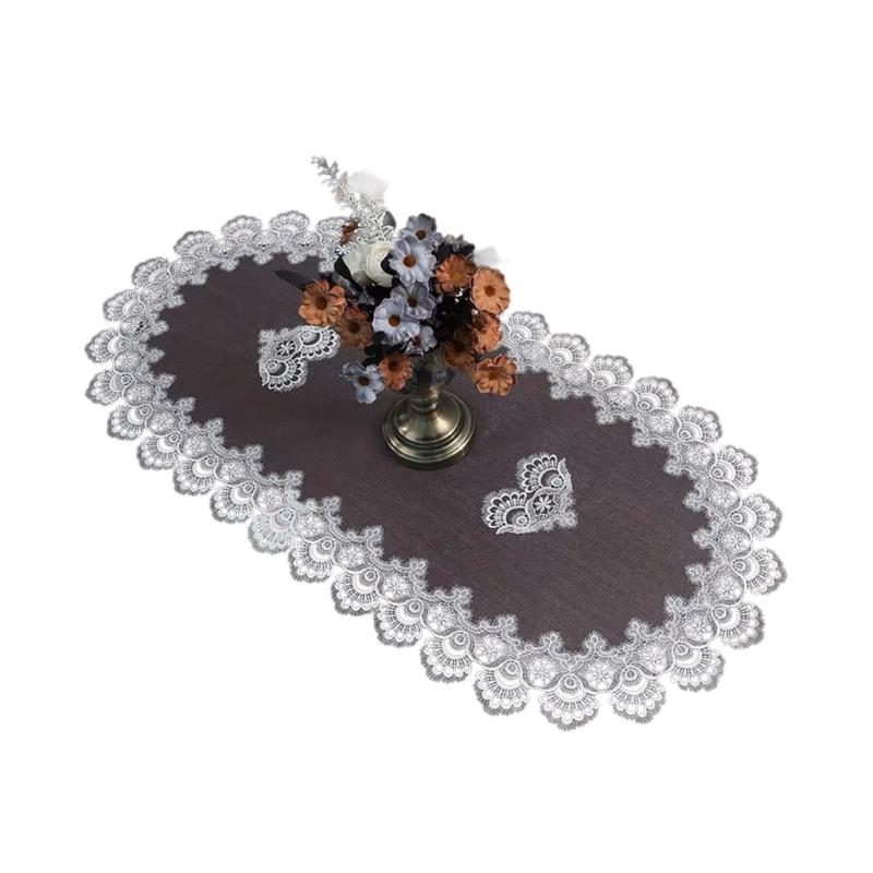 Stylish Coffee Table Cover Polyester Fabric Decorative Tablecloth Embroidery Flower Lace Doily For Dining Office Use