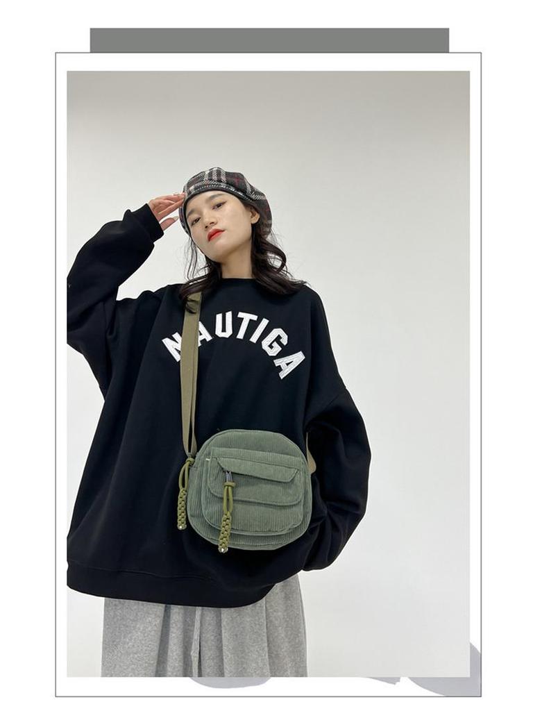 Torba na ramię i crossbody z sztruksu na wiosnę 2024 dla dziewcząt - Styl kampusowy, Jednolity kolor, Mała, Modna