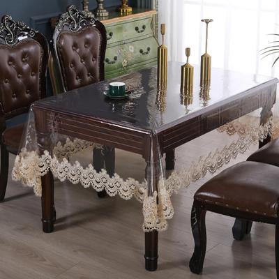 Transparent PVC Tablecloth Waterproof, Oil Proof Clear Coffee Table Table Mat Washable and Non Slip Tablecloth Lace Edge