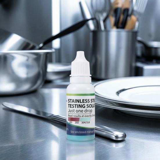 1/2 Pezzi 15ML Liquido di Test in Acciaio Inossidabile, Gocce Identificative Acciaio Inossidabile 200-304, Soluzione di Analisi per Tavola di Test Metalli per Laboratorio Cucina
