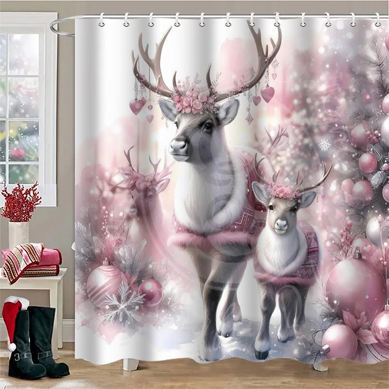 Weihnachtsbaum Rentier Badevorhang Badezimmer Duschvorhang Wasserdicht Mit 12 Haken Fische Heimdeko Kostenloser Versand