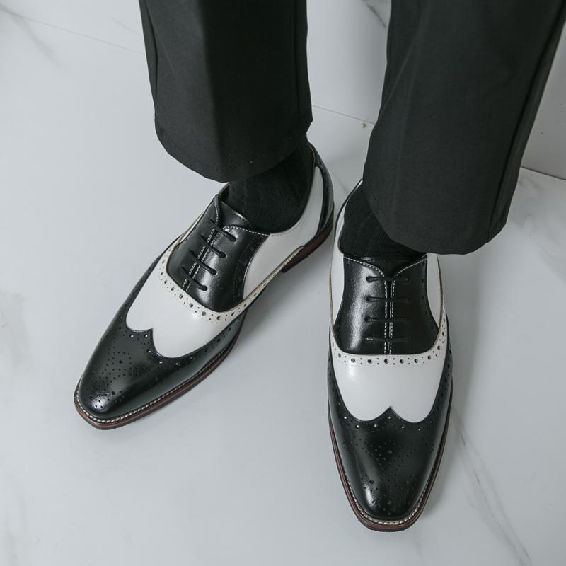 New Men's Designer Black With White Mixed Wedding Oxford Brogues Shoes Gentleman Flats Dress Homecoming Footwear Zapatos Hombre
