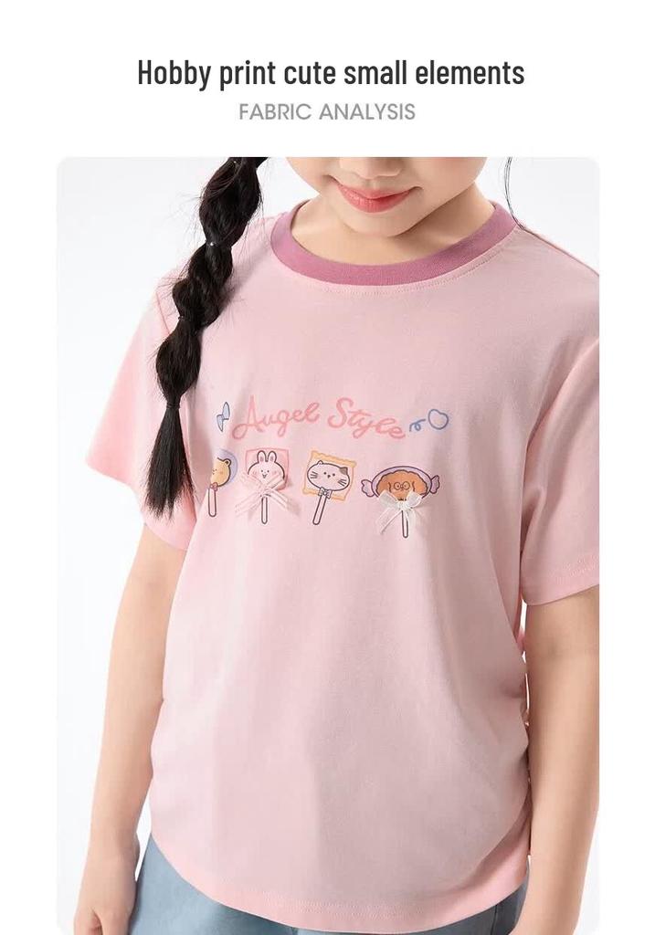 Little Yinman Girls' Pleated Round Neck Short Sleeve T-Shirt