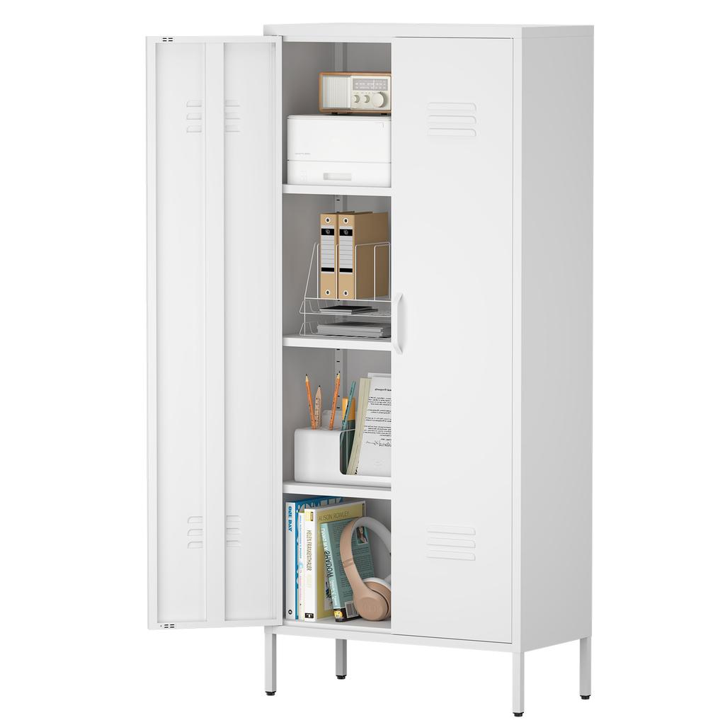 White 2-Door Metal Storage Cabinet with Adjustable Shelves, Ideal for Clothing Storage In Bedroom, Living Room, Office & Gym
