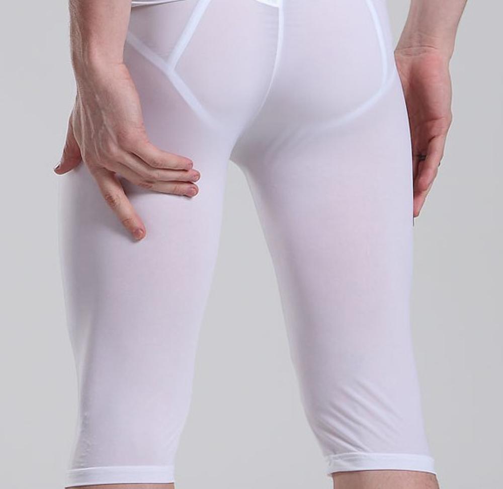 Herren Transparente Capris Sexy Eis Seidenhosen Niedrige Taille Fünf Hosen Sexy Eng U-förmige Konvexe Tasche Schlafanzug Atmungsaktive Hosen