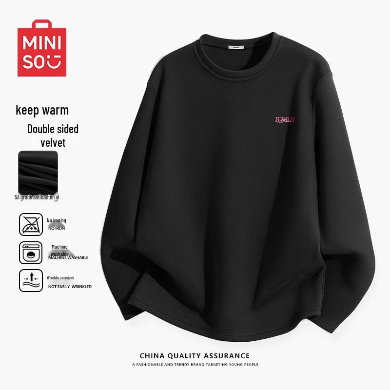 MINISO Men s Fleece-Lined Crew Neck Thermal T-Shirt M
