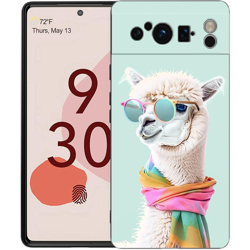 Kawaii Alpaca lovely Phone Case For Google pixel 9 8 7 6 Pro 8A 6A 7A 5G Silicone Shockproof Black Cover Fundas