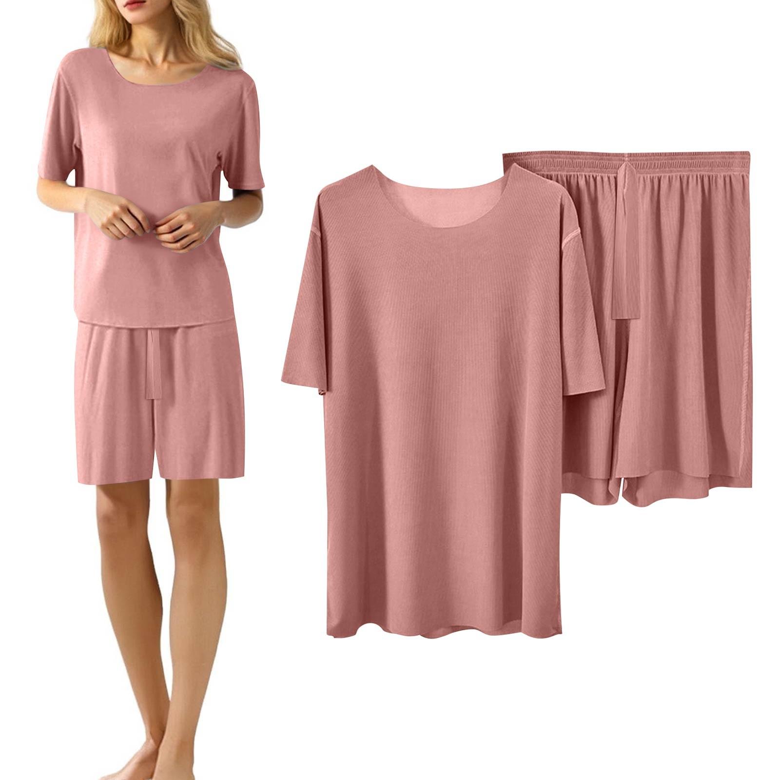 

Женский повседневный пижамный комплект из двух предметов: шорты с коротким рукавом и штаны One Size розовый