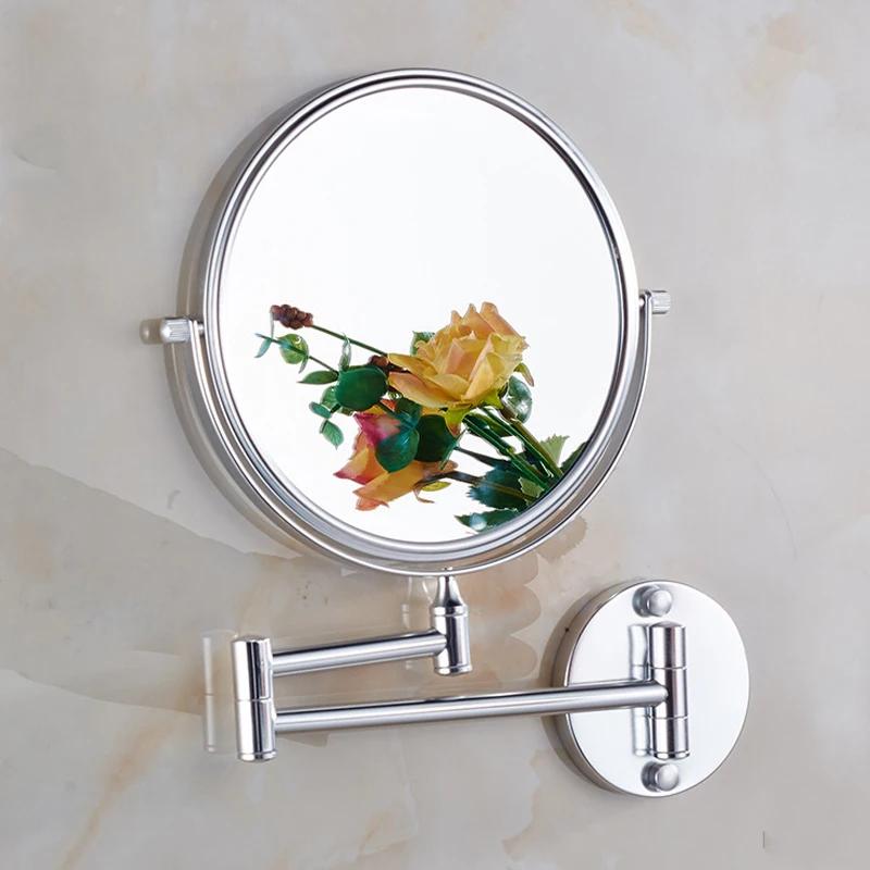 Folding Cosmetic Mirror Wall-mounted Punch-free Bathroom Accessories Telescopic Black Metal Magnifying Beauty Round Wall Mirror