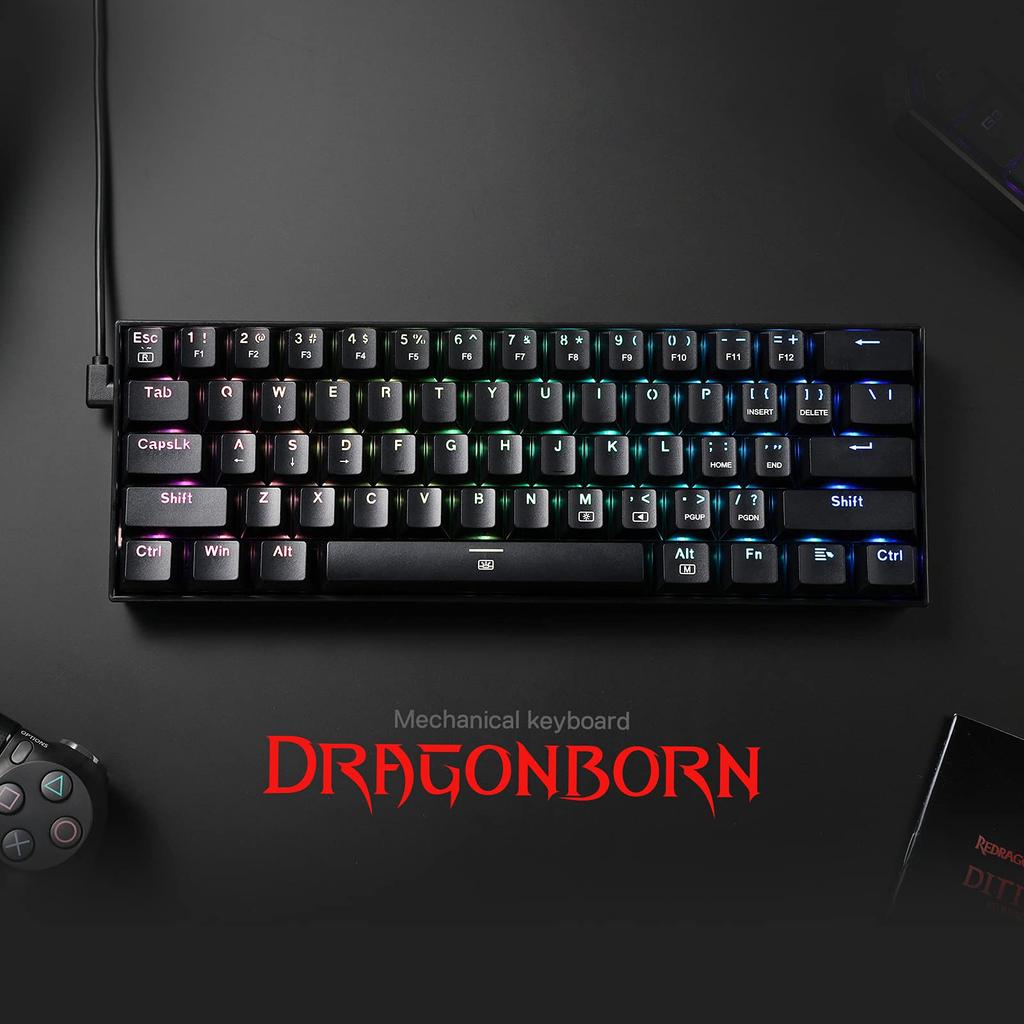 Redragon K630 Dragonborn 60% Wired RGB Gaming Keyboard, 61-Key Compact Mechanical Keyboard with Linear Red Switches and Professional Driver Support,
