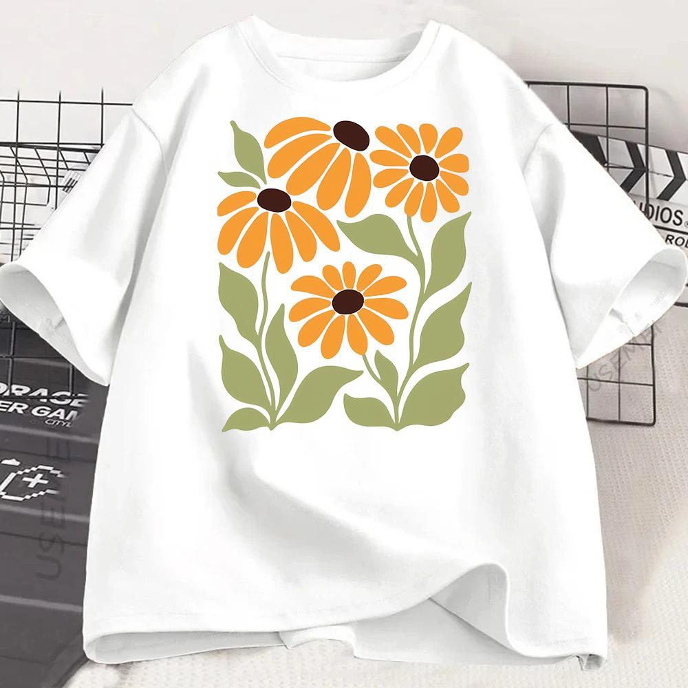 Flower Print Unisex Crew Neck Short Sleeve Unisexs Graphic Tshirt Stylish Comfortable Casual Unisex Top Trendy T Shirt Unisex