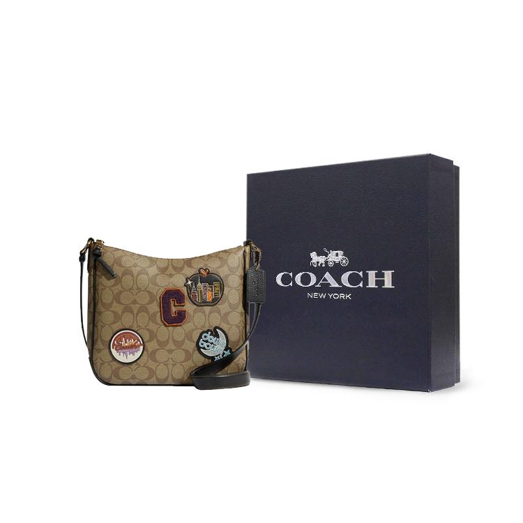 COACH Ellie Coated Canvas With Pebbled Leather Crossbody Bags Medium Women's Khaki C6919-IME7V