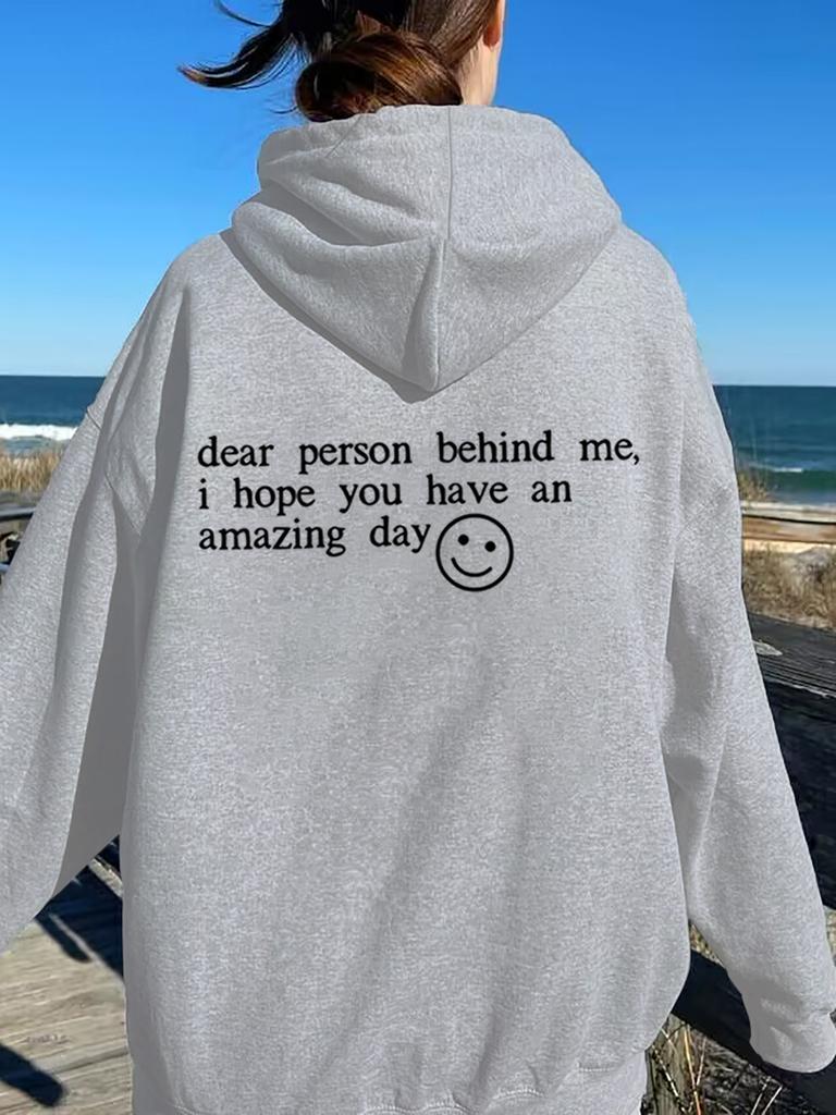 Women's Sweater Plain Letter Print Kangaroo Pocket Drawstring Print Hoodie