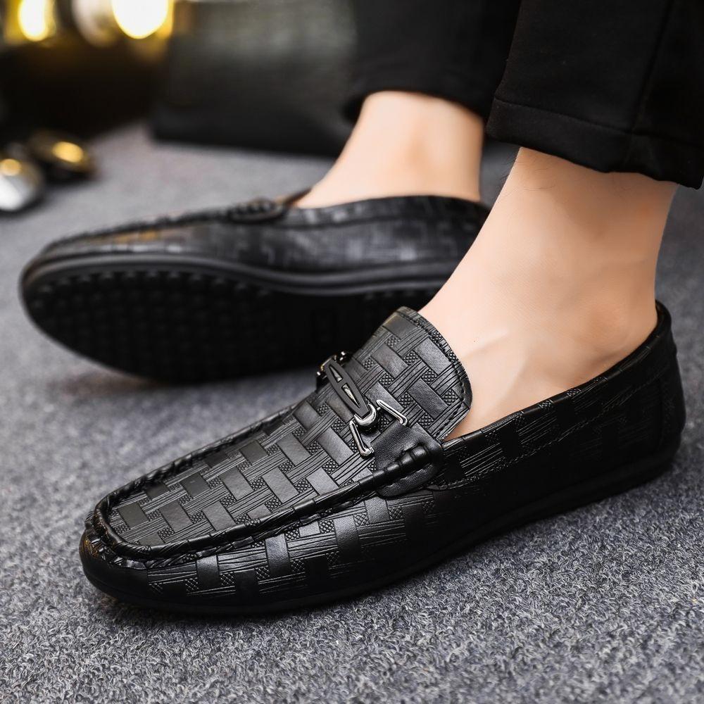 Black Breathable Round Toe Flat Leather Shoes for Men Luxury Sale High Quality Fashion Summer Common Elegant Man Casual Shoe