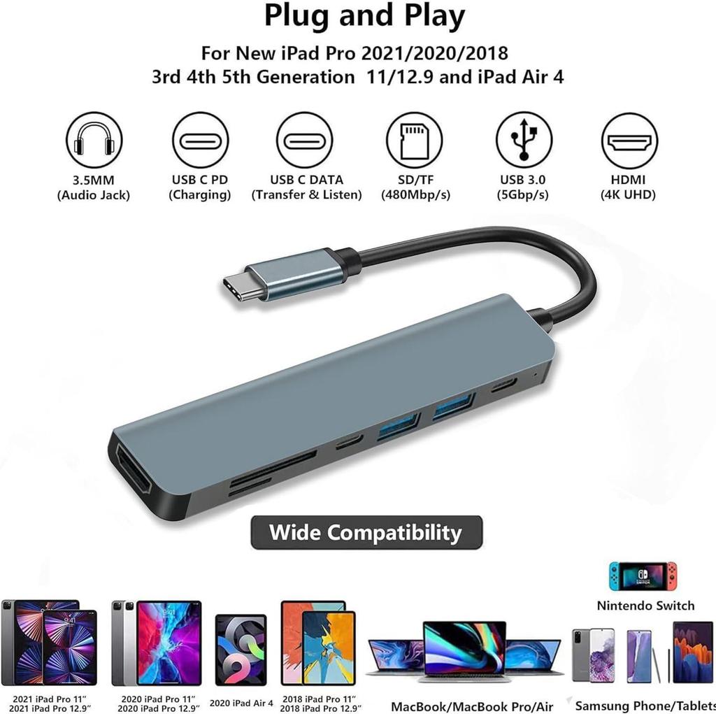 USB-C Type-C Hub with 4K HD, PD Charging, and 7-in-1 Multi-Port Expansion
