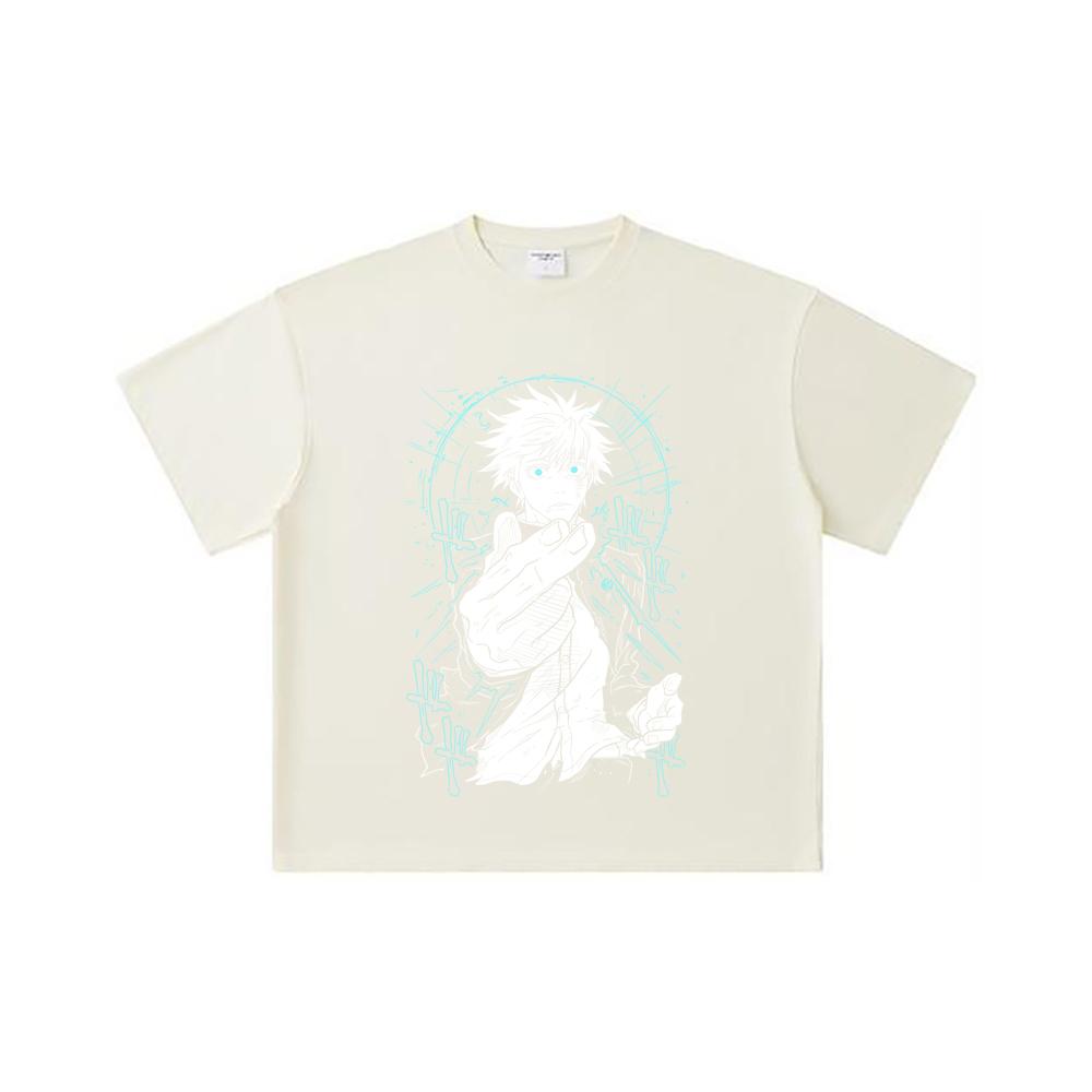 260 GSM Doppelgarn 32er Zählung 100% Baumwolle Jujutsu Kaisen V2 Gojo Druck Unisex Schweres Baumwoll-T-Shirt