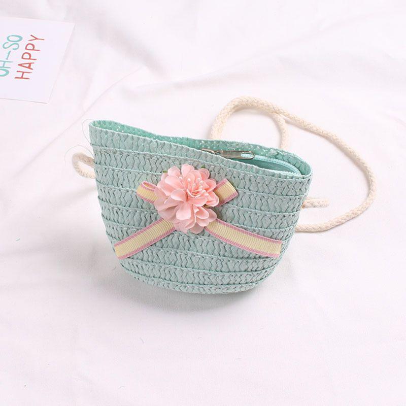 Sun Straw Hat Kids Girls Large Wide Brim Travel Beach Cap Sweet Flower Bowknot Sun for Protection Hat with Shoul