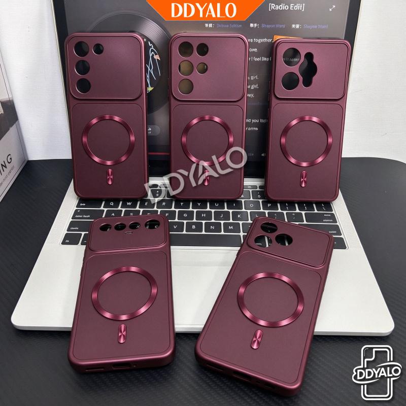 Burgundy Color Magnetic Phone Case for Realme 16 15 15T 14 13 12 11 Pro Plus C85 C83 C100 C100i  Large Window Shockproof Raised case