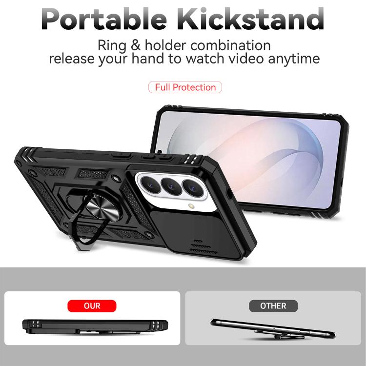 Sliding Camshield Ring Holder Magnetic Phone Case For Samsung Galaxy S26 5G, PC+TPU Military Grade Drop Protection Heat Dissipation Protective Cover