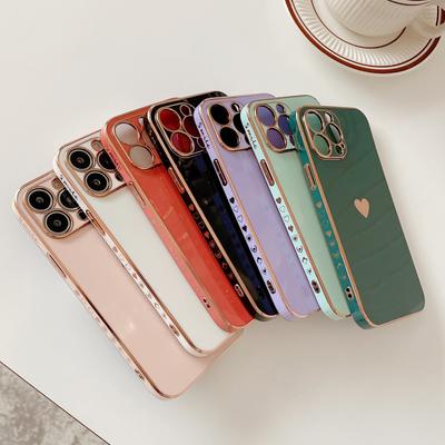 Solid Plating Case For Iphone 11 12 13 Pro Max Cover Lens Protection Love Heart Capa For Iphone 13 Mini Xr Xs Max X 8 7 Plus Se2