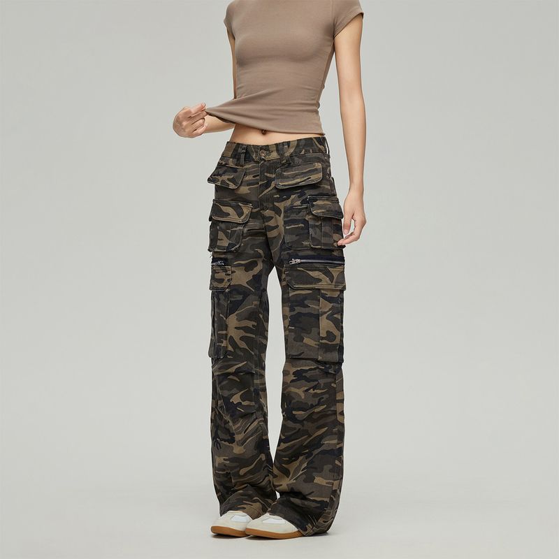 Black of Exit American-Style Heavy-Duty Multi-Pocket Camouflage Cargo Pants Trendy New All-Cotton Straight-Leg Casual Pants