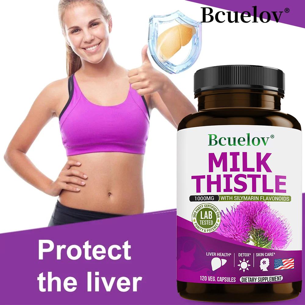 Bcuellov Milk Thistle 1000mg 120 Vegetarian Capsules - Liver Health, Detox, Skin Care