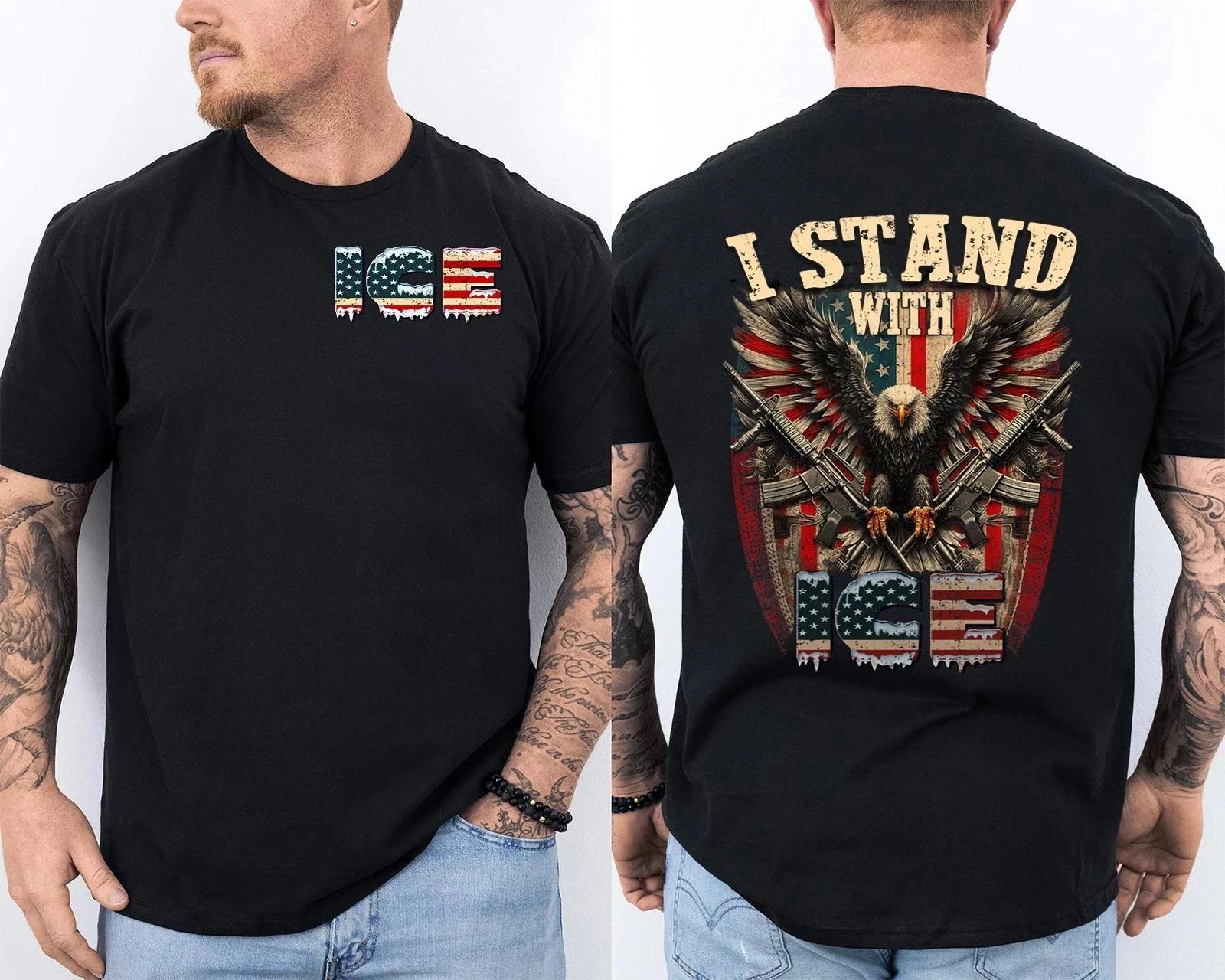 I Stand with ICE, Immigration and Customs Enforcement Patriotic US Flag 2 Sided L