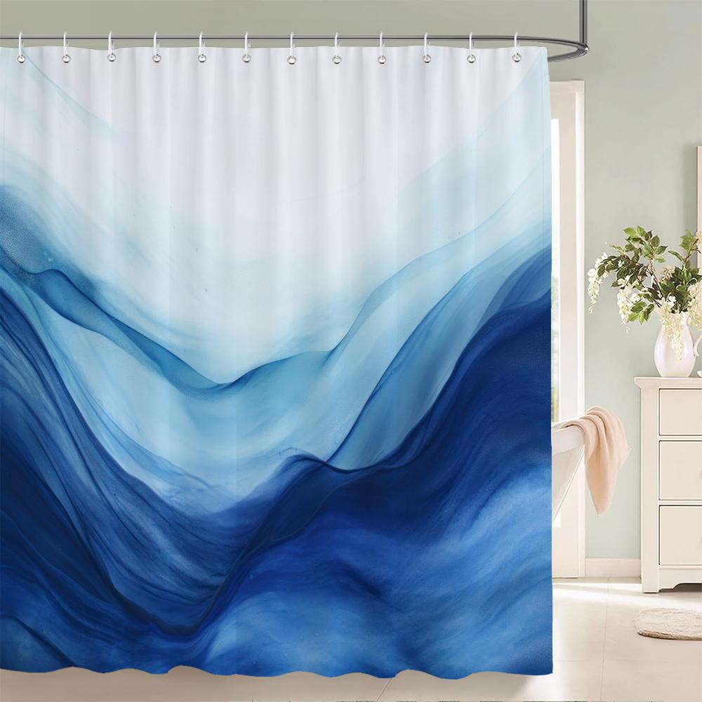 1 Pc Blue Art Abstract Pattern Shower Curtain Home Bathroom Decoration Printing Polyester Fabric Bath Curtains With Hooks