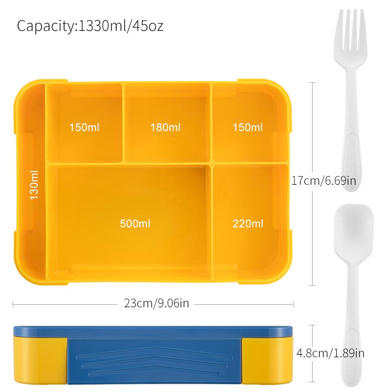 1pc 1330ml Lunch Box Microwavable Bento Box Leakproof Storage Box Hermetic Containers Students Adults School