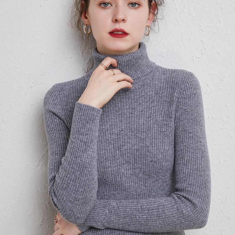 High-Neck Slim-Fit Women's Knit Pullover - Autumn/Winter 2024 Base Layer Sweater