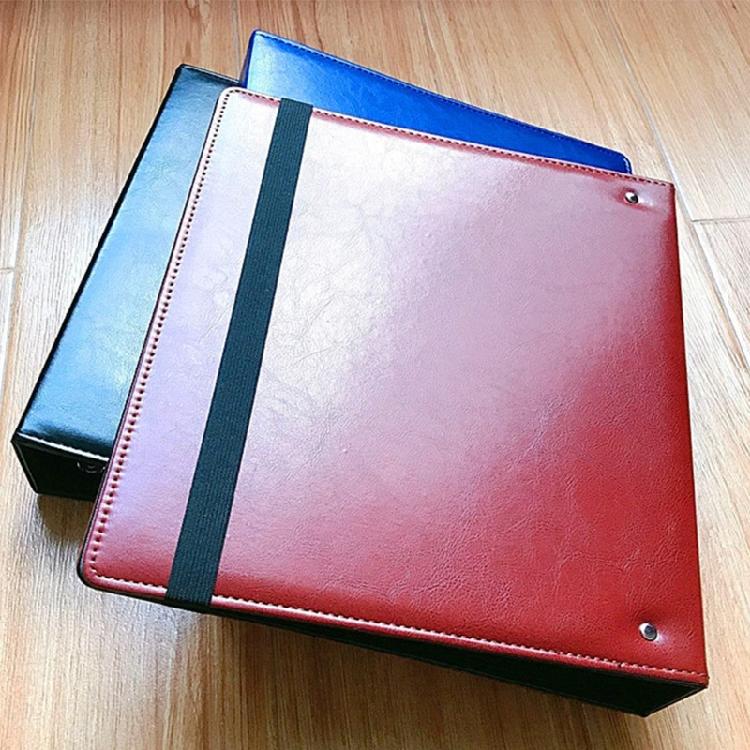 Leather Folder with Elastic Band Clipboard File Folder 3 Rings Binder File Holder Office Supplies
